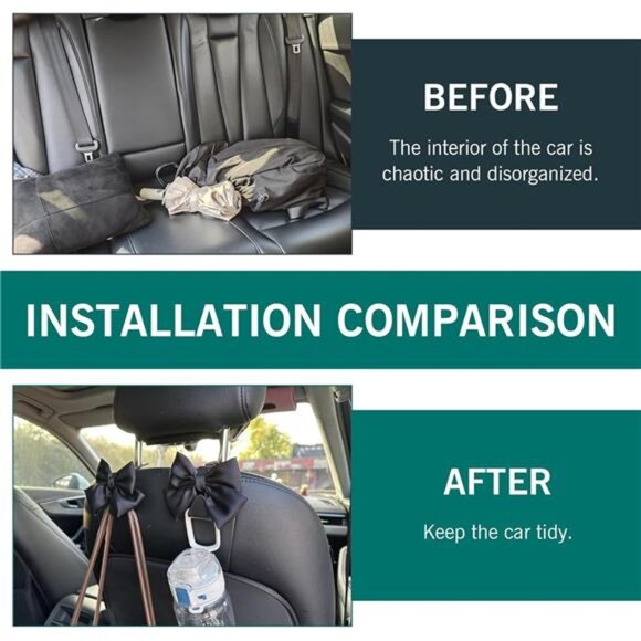 2PCS Black Bow Car Seat Headrest Hooks, Car Purse Hook for Car - Picture 5 of 7